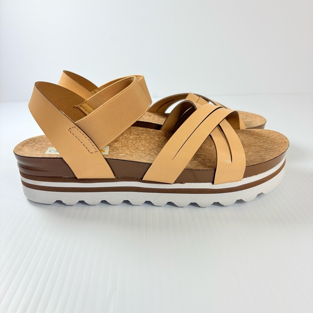 C&C California Platform Cork Sandals Tan Strappy Comfort Sandals Sz10